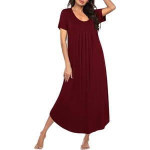 image:imageEkouaer Long Nightgowns for Women Soft House Dress Short Sleeve Night DressWine Red