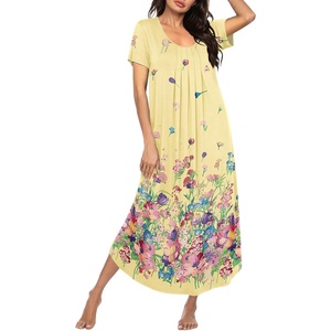 image:imageEkouaer Long Nightgowns for Women Soft House Dress Short Sleeve Night DressYellow Flower
