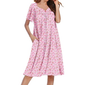 image:imageEkouaer Moo Moos for Women Short Sleeve House Dress with PocketsPink Floral