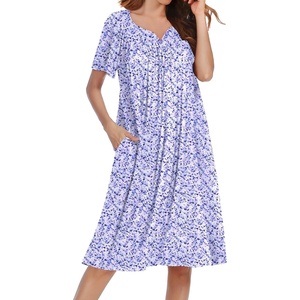 image:imageEkouaer Moo Moos for Women Short Sleeve House Dress with PocketsPurple Floral