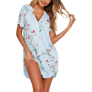 image:imageEkouaer Nightgowns for Women Button Down Night Gown Short Sleeve SleepshirtBlue Floral