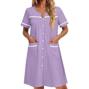 image:imageEkouaer Nightgowns for Women Cotton House Dress with Pockets Button DusterLight Purple