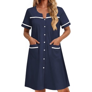 image:imageEkouaer Nightgowns for Women Cotton House Dress with Pockets Button DusterNavy Blue