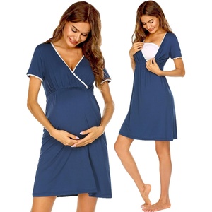 image:imageEkouaer Nursing Nightgown Labor and Delivery Gown Dress Maternity PajamasBlue