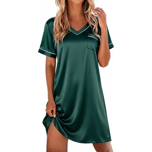 image:imageEkouaer Satin Nightgowns for Women Silk Sleep Shirts V Neck T Shirt DressGreen