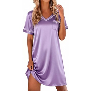 image:imageEkouaer Satin Nightgowns for Women Silk Sleep Shirts V Neck T Shirt DressLilac