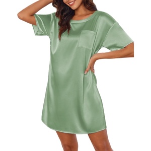 image:imageEkouaer Silk Nightgown for Women Short Sleeve Satin Sleep ShirtsGrey Green