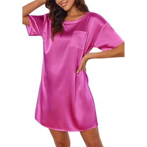 image:imageEkouaer Silk Nightgown for Women Short Sleeve Satin Sleep ShirtsRose Red