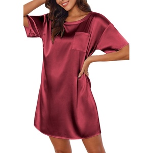 image:imageEkouaer Silk Nightgown for Women Short Sleeve Satin Sleep ShirtsWine Red