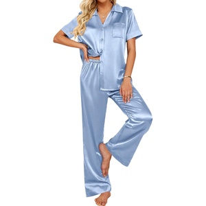 image:imageEkouaer Silk Pajamas for Womens Set 2 Piece Fall Pjs with PocketsLight Blue