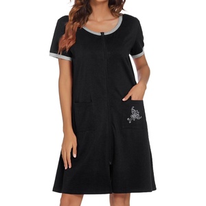 image:imageEkouaer Women Zipper Front House Coat Robe Zip Up Bathrobes Short NightgownBlack