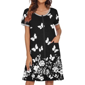 image:imageEkouaer Women Zipper Front House Coat Robe Zip Up Bathrobes Short NightgownButterfly Print