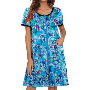 image:imageEkouaer Women Zipper Front House Coat Robe Zip Up Bathrobes Short NightgownDark Blue Floral