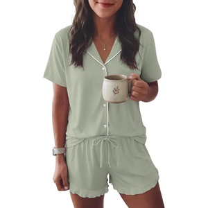 image:imageEkouaer Womens Pajama Sets Button Down Cute Ruffled Pjs Set SleepwearIce Green
