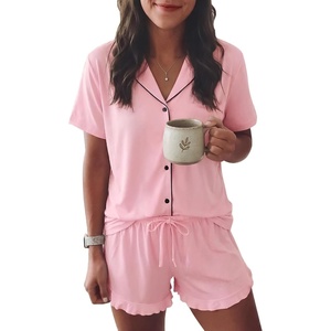 image:imageEkouaer Womens Pajama Sets Button Down Cute Ruffled Pjs Set SleepwearPink