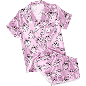 image:imageEkouaer Womens Satin Pajama Set Silk Pj Short Sets 2 Piece Loungewear S5XLPink Halloween Ghost