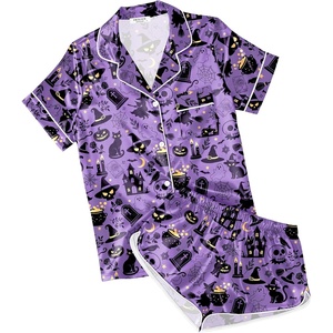 image:imageEkouaer Womens Satin Pajama Set Silk Pj Short Sets 2 Piece Loungewear S5XLPurple Halloween Print