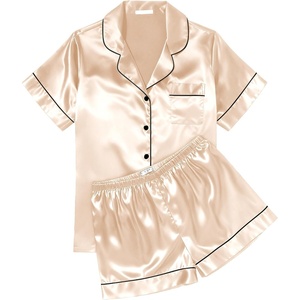 image:imageEkouaer Womens Silk Satin Pajama Sets Soft Short Sleeve Button Up SleepwearChampagne