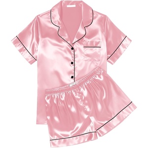 image:imageEkouaer Womens Silk Satin Pajama Sets Soft Short Sleeve Button Up SleepwearPink