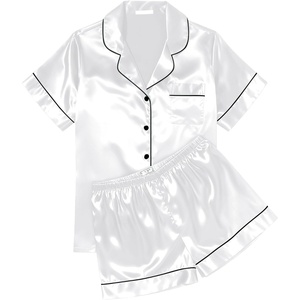 image:imageEkouaer Womens Silk Satin Pajama Sets Soft Short Sleeve Button Up SleepwearWhite