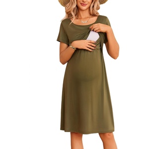 image:imageMaternity Summer Dress Breastfeeding Nursing Friendly Pregnancy DressesArmy Green
