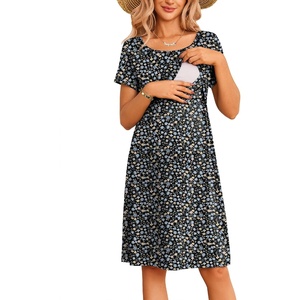 image:imageMaternity Summer Dress Breastfeeding Nursing Friendly Pregnancy DressesBlack Blue Floral