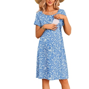 image:imageMaternity Summer Dress Breastfeeding Nursing Friendly Pregnancy DressesBlue Floral