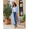 image:imageEkouaer Robes for Women Long Knit Bathrobe Soft 34 Sleeves Kimono RobeLight Blue