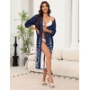 image:imageEkouaer Robes for Women Long Knit Bathrobe Soft 34 Sleeves Kimono RobeNavy Blue Floral