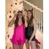 image:imageEkouaer Satin Pajama Set for Women Silk Pjs Sets Camisole Top and ShortsRose Red