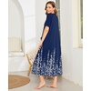 image:imageEkouaer Women Robe Zipper Short Sleeves Full Length House Coat with PocketsBlue Floral Silhouette