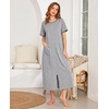 image:imageEkouaer Women Robe Zipper Short Sleeves Full Length House Coat with PocketsLight Gray