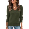 image:imageEkouaer Womens Cable Knit V Neck Sweater Long Sleeve Fall Tops Clothes 2026Army Green