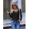 image:imageEkouaer Womens Cable Knit V Neck Sweater Long Sleeve Fall Tops Clothes 2026BlackWhite