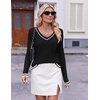 image:imageEkouaer Womens Cable Knit V Neck Sweater Long Sleeve Fall Tops Clothes 2026BlackWhite