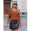 image:imageEkouaer Womens Cable Knit V Neck Sweater Long Sleeve Fall Tops Clothes 2026Caramel Color