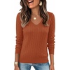 image:imageEkouaer Womens Cable Knit V Neck Sweater Long Sleeve Fall Tops Clothes 2026Caramel Color