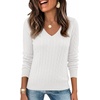 image:imageEkouaer Womens Cable Knit V Neck Sweater Long Sleeve Fall Tops Clothes 2026Cream White