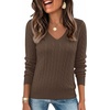image:imageEkouaer Womens Cable Knit V Neck Sweater Long Sleeve Fall Tops Clothes 2026Khaki Tan