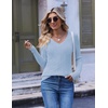 image:imageEkouaer Womens Cable Knit V Neck Sweater Long Sleeve Fall Tops Clothes 2026Light Blue