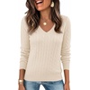 image:imageEkouaer Womens Cable Knit V Neck Sweater Long Sleeve Fall Tops Clothes 2026Light Brown