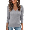 image:imageEkouaer Womens Cable Knit V Neck Sweater Long Sleeve Fall Tops Clothes 2026Light Grey