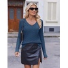 image:imageEkouaer Womens Cable Knit V Neck Sweater Long Sleeve Fall Tops Clothes 2026Navy Blue