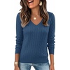 image:imageEkouaer Womens Cable Knit V Neck Sweater Long Sleeve Fall Tops Clothes 2026Navy Blue