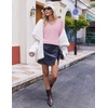 image:imageEkouaer Womens Cable Knit V Neck Sweater Long Sleeve Fall Tops Clothes 2026Pink