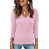 image:imageEkouaer Womens Cable Knit V Neck Sweater Long Sleeve Fall Tops Clothes 2026Pink
