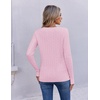 image:imageEkouaer Womens Cable Knit V Neck Sweater Long Sleeve Fall Tops Clothes 2026Pink