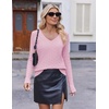 image:imageEkouaer Womens Cable Knit V Neck Sweater Long Sleeve Fall Tops Clothes 2026Pink