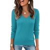 image:imageEkouaer Womens Cable Knit V Neck Sweater Long Sleeve Fall Tops Clothes 2026Teal