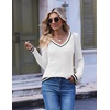 image:imageEkouaer Womens Cable Knit V Neck Sweater Long Sleeve Fall Tops Clothes 2026WhiteBlack